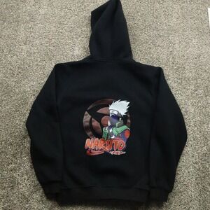 Naruto Shippuden Hoodie Mens S Black Kakashi Leaf Village Anime ZipUp Sweatshirt